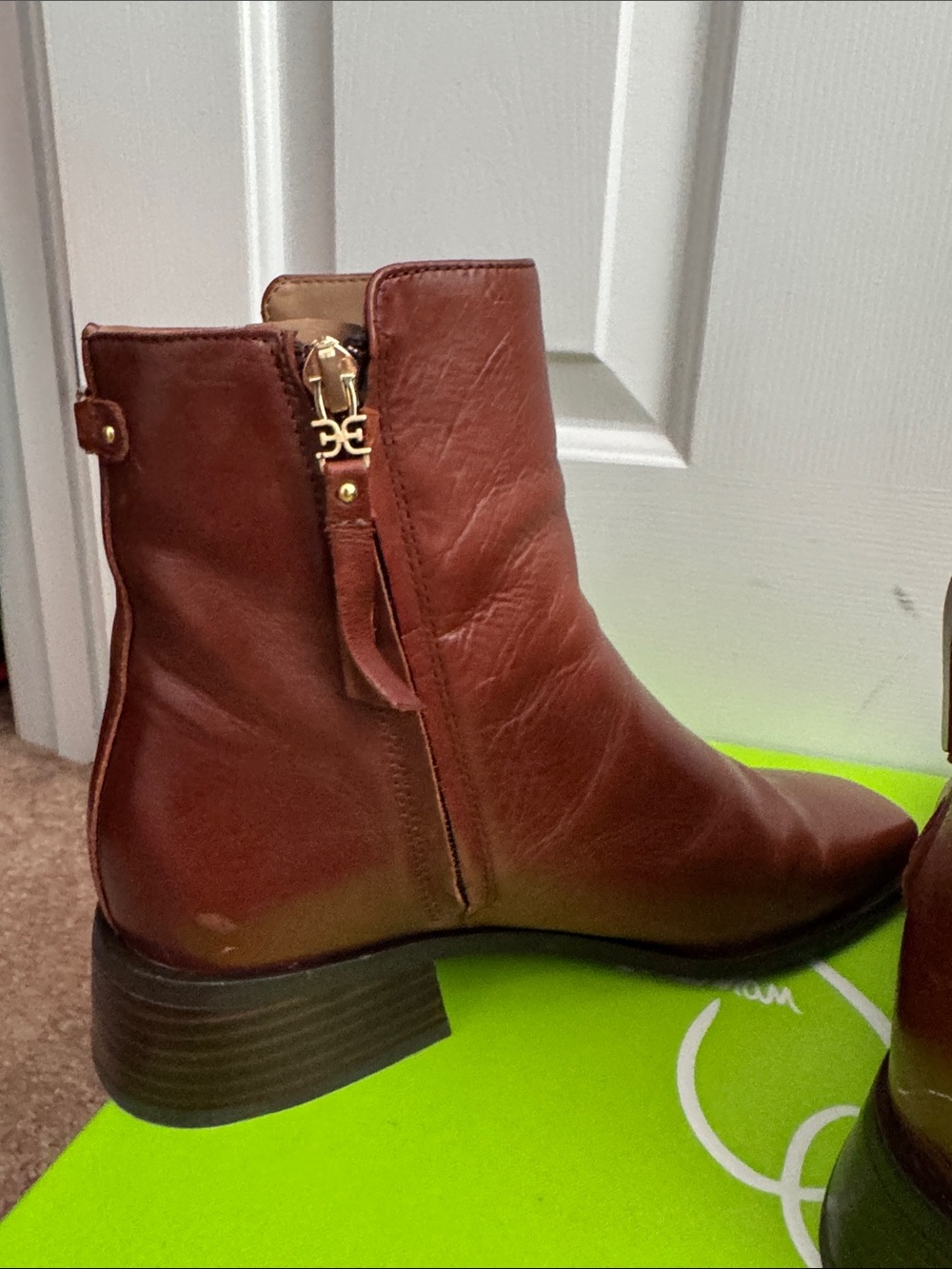 Sam Edelman Brown Leather Square-Toe Ankle Booties - Picture 4 of 7